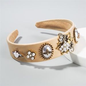 New Queen bee bejeweled headband-Beige